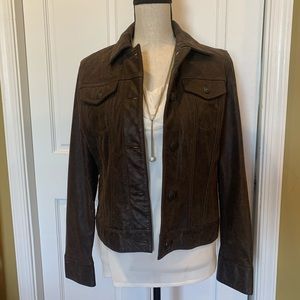 Gap dark brown leather trucker style jacket